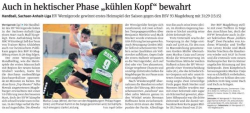 Bericht der Volksstimme zum Spiel der 1. gegen den BSV am Samstag Bericht der Volksstimme zum Spiel der 1. gegen den BSV am Samstag